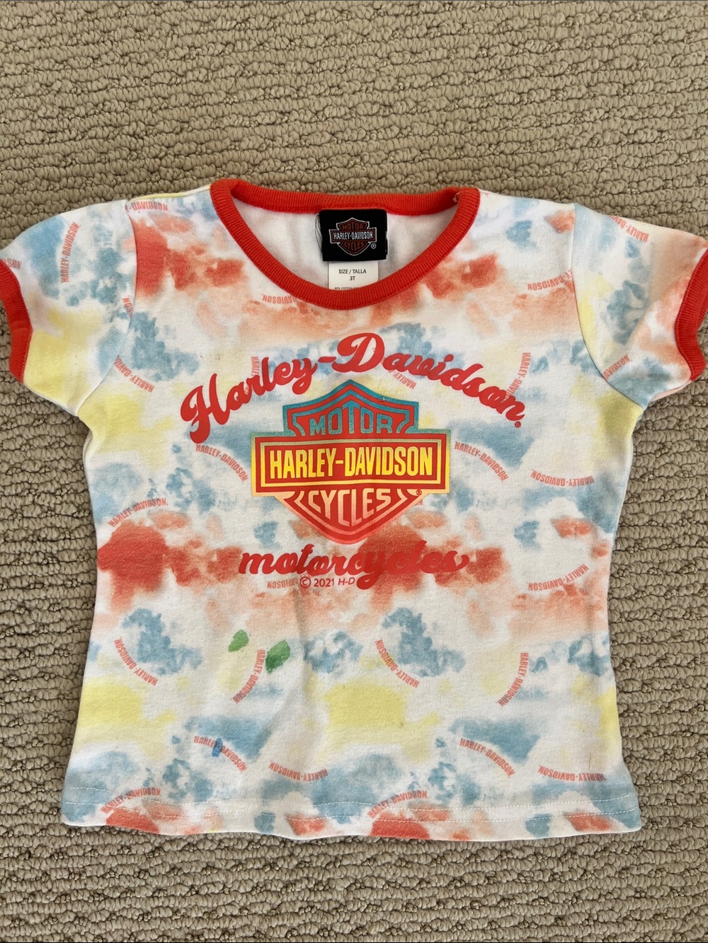 Harley-Davidson Kids Multicolor Tie-Dye Tee with Red Trim
